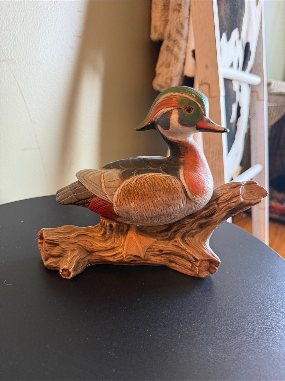 Hand-Painted Wood Duck Figurine